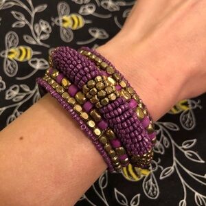 Vintage Native Purple and Gold Beaded Cuff Bracelet